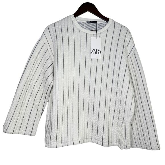 Zara Sweaters - NWT Zara Boxy Oversized Striped Soft Quilted Long Sleeve Sweater  M White Black